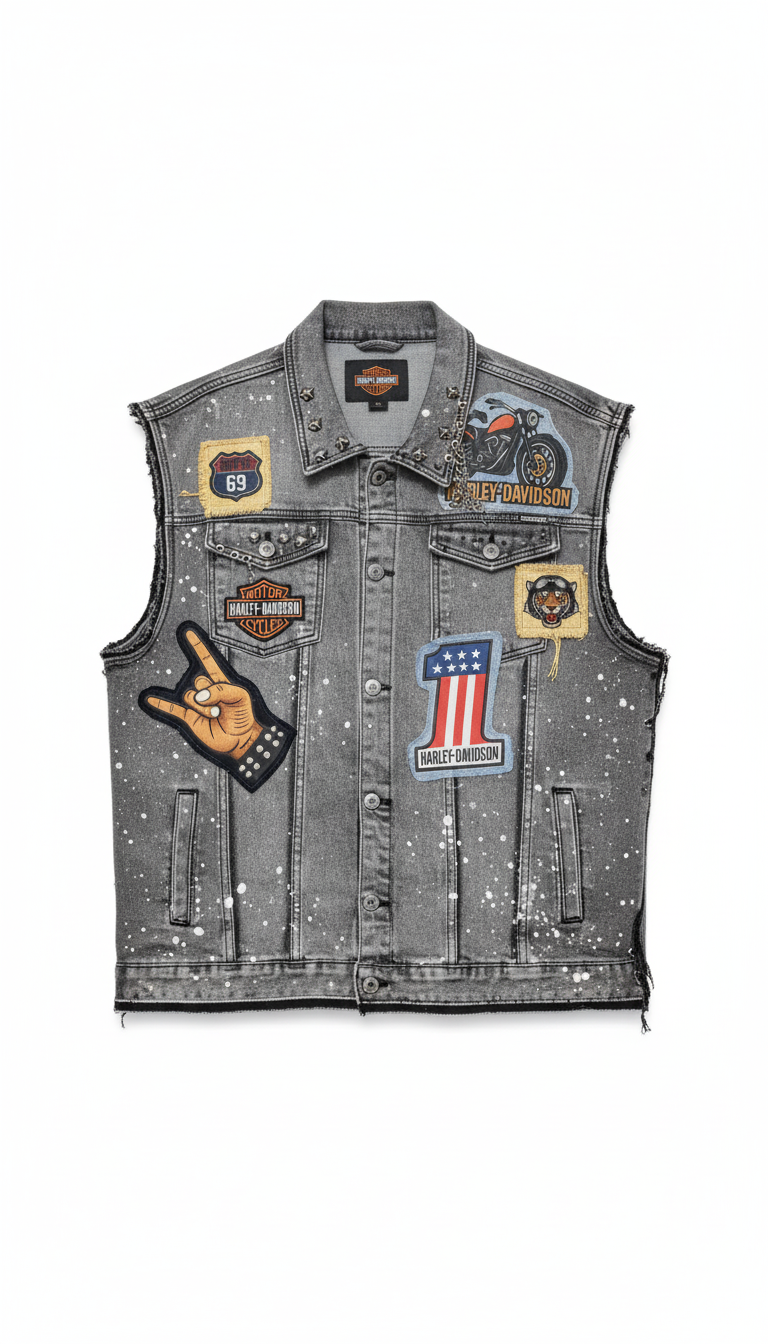 Жилетка джинсовая серая XD с логотипом Harley Davidson